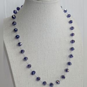 Artisan Crystal Navy Blue Aurora Borealis Station Necklace - J009